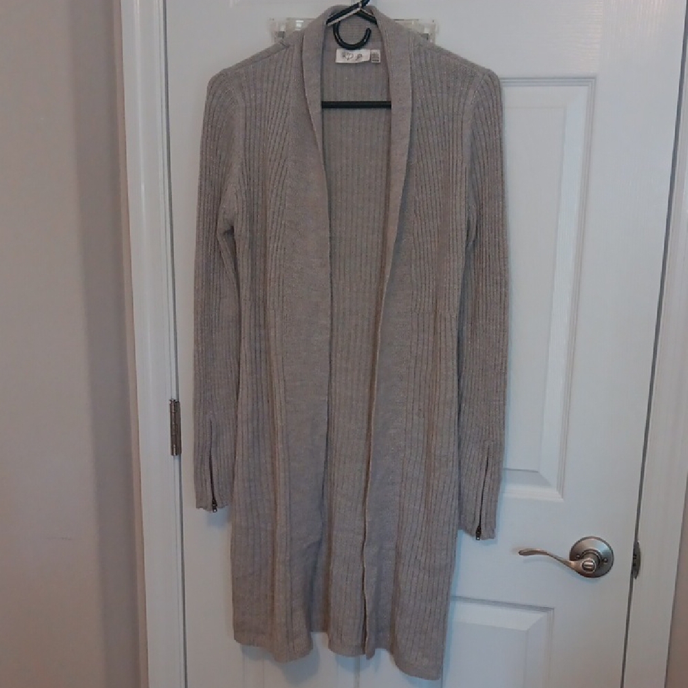RD Style Taupe Ribbed Cardigan Sweater Size M